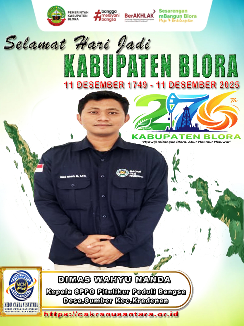 Dimas Wahyu Nanda, Kepala SPPG Pitulikur Peduli Bangsa Sumber: Pemuda Tangguh Siap Nyawiji Mbangun Blora di Hari Jadi ke-276