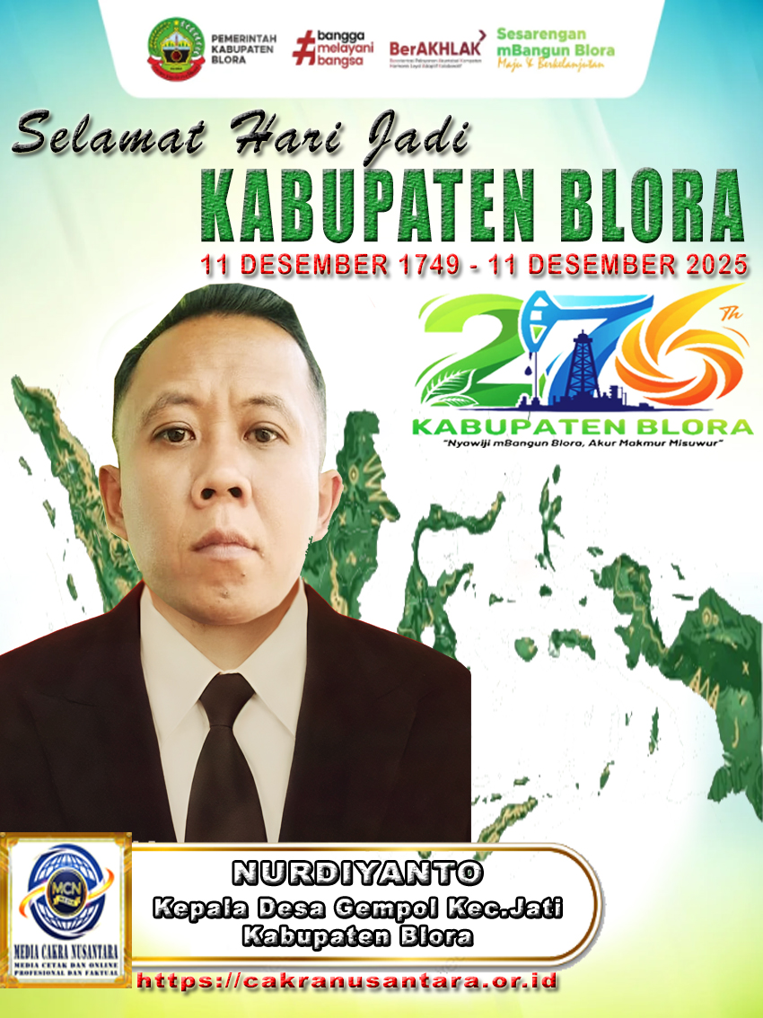 Kades Muda Gempol, Nurdiyanto, Sampaikan Ucapan Hari Jadi Blora ke-276: “Nyawiji Mbangun Blora, Akur Makmur Misuwur”