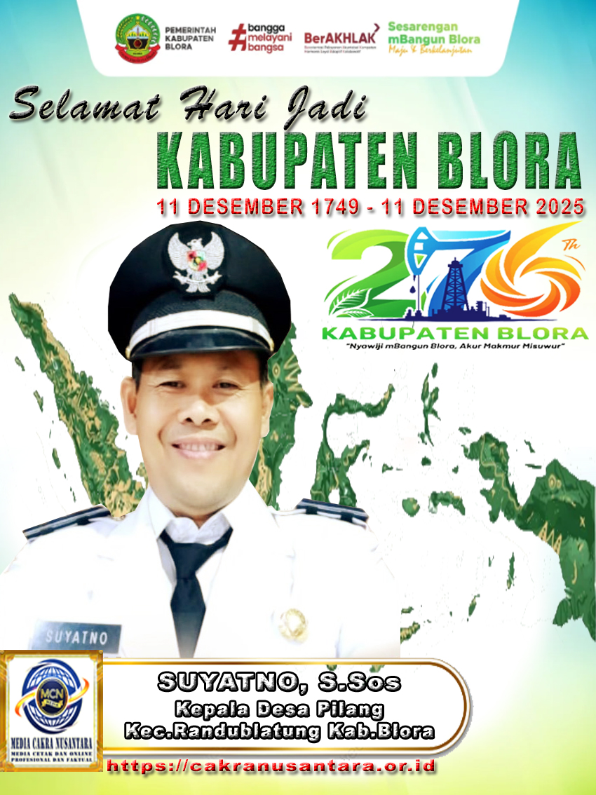 Tiga Kali Tak Tertandingi, Kades Pilang Suyatno S.SoS Ajak Warga Eratkan Persatuan di Hari Jadi Blora ke-276