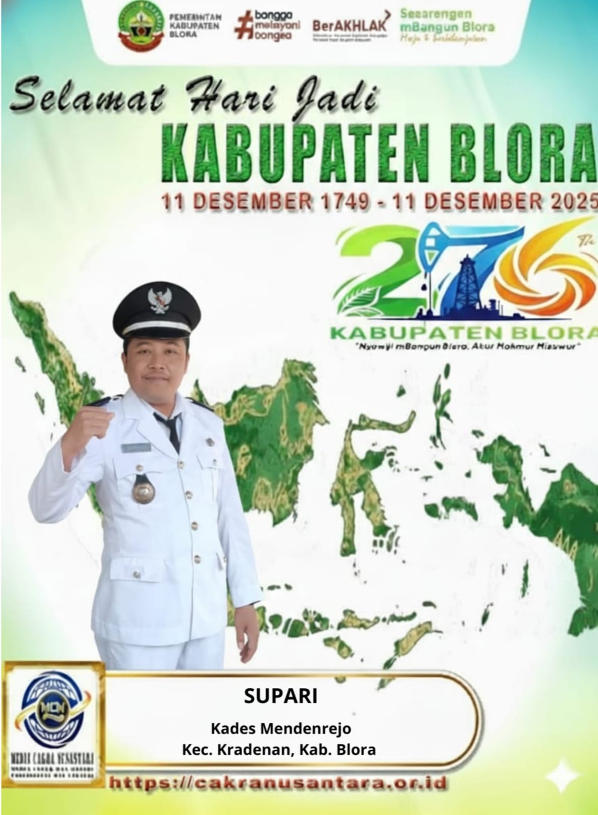 Kades Mendenrejo Supari Sampaikan Ucapan Hari Jadi Blora ke-276, Tegaskan Komitmen Mengabdi dengan Ikhlas