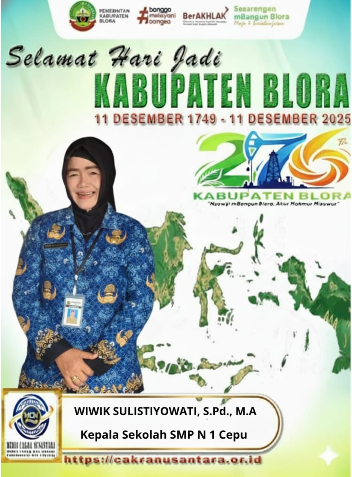Kepala SMP Negeri 1 Cepu Wiwik Sulistiyowati Ucapkan Selamat Hari Jadi Blora ke-276